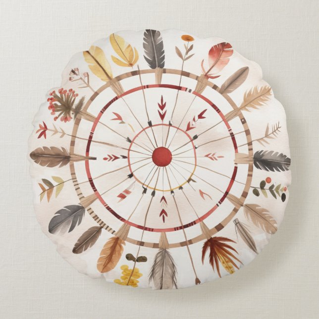 Vintages Muster amerikanischer Ethnic Art Rundes Kissen (Vorderseite)