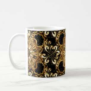 Vintages Muster auf schwarzem Hintergrund mit gold Kaffeetasse