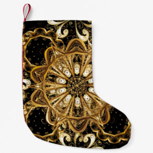Vintages Muster auf schwarzem Hintergrund mit gold Kleiner Weihnachtsstrumpf