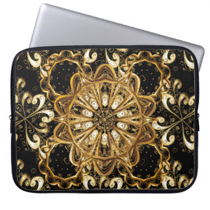 Vintages Muster auf schwarzem Hintergrund mit gold Laptopschutzhülle