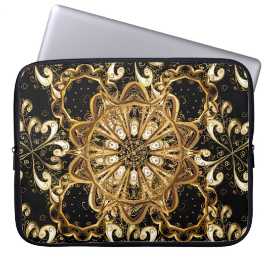 Vintages Muster auf schwarzem Hintergrund mit gold Laptopschutzhülle (Vorderseite)