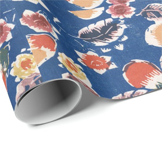 Vintages Muster Bingata: Aubergine Geschenkpapier (Rolleneckpunkt)