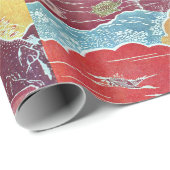 Vintages Muster Bingata: Kranich und Schildkröte Geschenkpapier (Rolleneckpunkt)