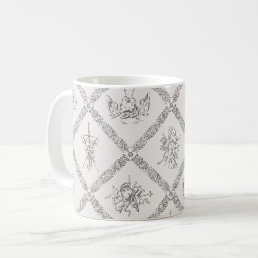 Vintages Muster der antiken heraldischen Waffenrüs Kaffeetasse (Vorderseite Links)