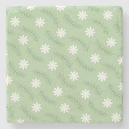 Vintages Muster der grünen weißen Blume Mitte des  Steinuntersetzer