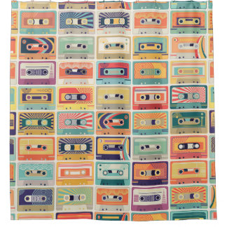 Vintages Muster der Kassettenband im Retro-Design. Duschvorhang