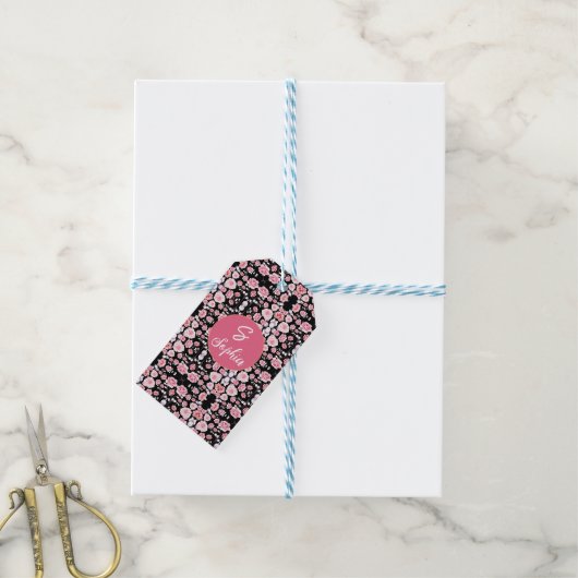 Vintages Muster der rosa Blume Geschenkanhänger (Mit Garn)