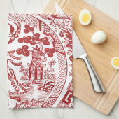 Vintages Muster der Roten Willow China Geschirrtuch (Viertel Falte)