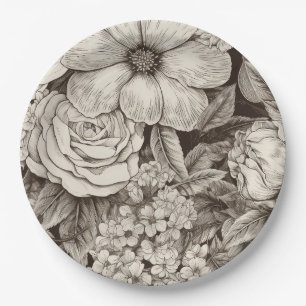 Vintages Muster der Sepia floral (1) Pappteller