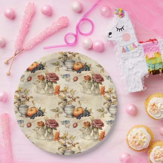 Vintages Muster des Erntedanks (7) Pappteller (Party)