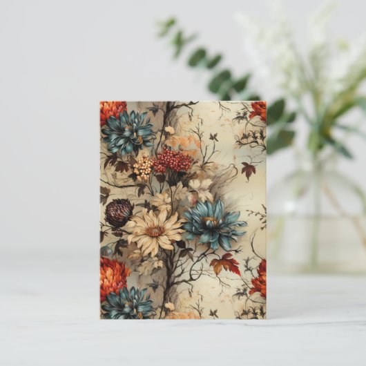 Vintages Muster des Erntedanks mit Blumenmuster (1 Postkarte (Stehend Vorderseite)