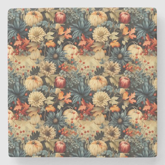 Vintages Muster des Erntedanks mit Blumenmuster (1 Steinuntersetzer (Vorderseite)