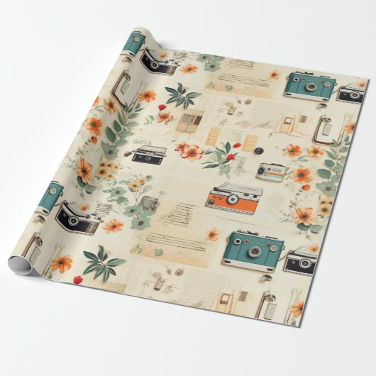 Vintages Muster für Blumen und Kamera (6) Geschenkpapier (Ungerollt)