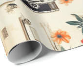 Vintages Muster für Blumen und Kamera (6) Geschenkpapier (Rolleneckpunkt)