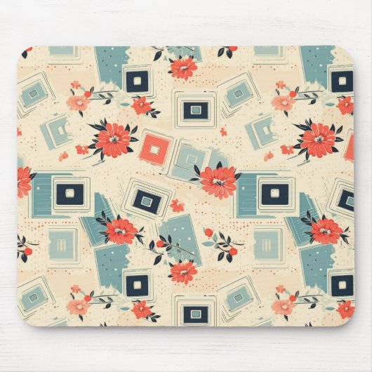 Vintages Muster für Blumen und Kameras (3) Mousepad (Vorne)