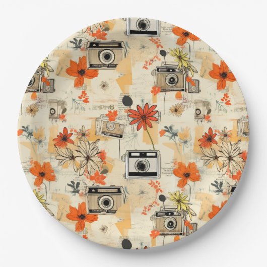 Vintages Muster für Blumen und Kameras (5) Pappteller (Vorderseite)