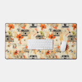 Vintages Muster für Blumen und Kameras (5) Schreibtischunterlage (Tastatur & Maus)