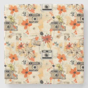 Vintages Muster für Blumen und Kameras (5) Steinuntersetzer
