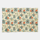 Vintages Muster für Blumen und Kameras Geschirrtuch (Horizontal)