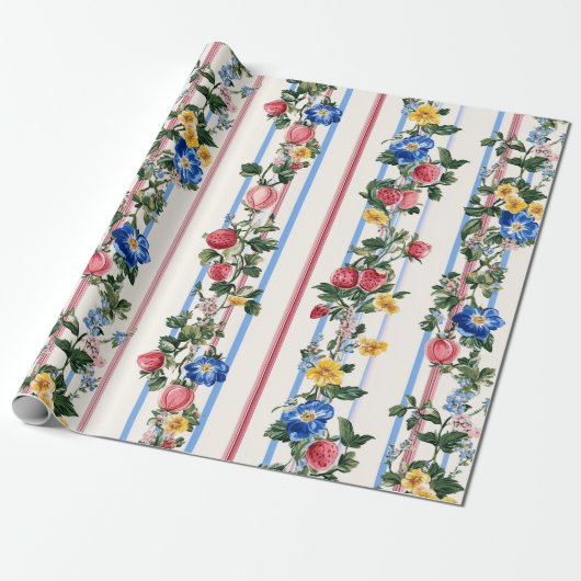 Vintages Muster für vertikale Erdbeeren Geschenkpapier (Ungerollt)