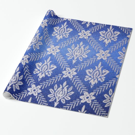 Vintages Muster-Gewebe-Blau Geschenkpapier (Ungerollt)