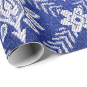 Vintages Muster-Gewebe-Blau Geschenkpapier (Rolleneckpunkt)