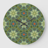 Vintages Muster in Grün mit Blumen Große Wanduhr (Vorderseite)