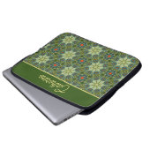 Vintages Muster in Grün mit Blumen Laptopschutzhülle (Vorne Knopf)