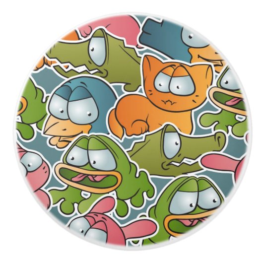 Vintages Muster mit Cartoontieren Keramikknauf (Vorderseite)