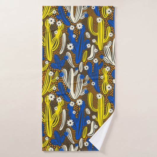 Vintages Muster mit Kaktus auf schwarzem Hintergru Badehandtuch (Badehandtuch)