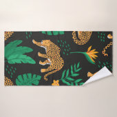 Vintages Muster mit Leoparden und tropischen Blätt Badehandtuch (Badehandtuch)
