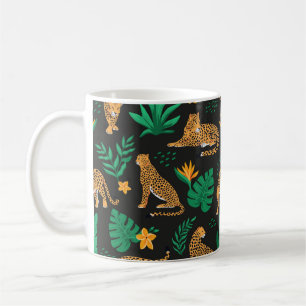 Vintages Muster mit Leoparden und tropischen Blätt Kaffeetasse