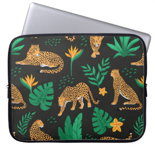 Vintages Muster mit Leoparden und tropischen Blätt Laptopschutzhülle