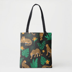 Vintages Muster mit Leoparden und tropischen Blätt Tasche