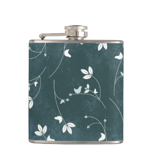 Vintages Muster mit Vögeln und Blätter Flachmann