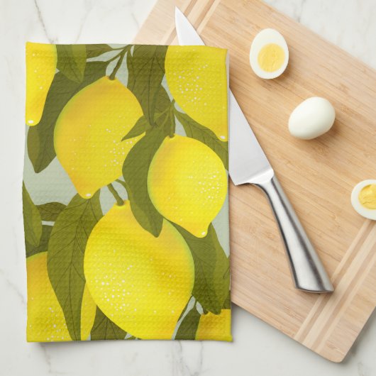 Vintages Muster mit Zitronenverzweigen Geschirrtuch (Viertel Falte)