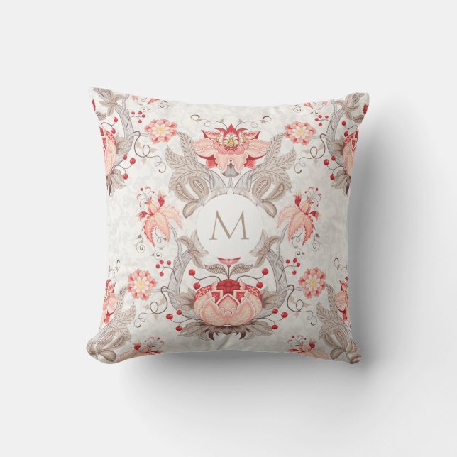 Vintages Muster Monogram Square Pillow Kissen (Vorderseite)