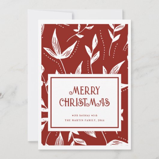 Vintages Muster, rot-weiße Weihnachtskarte Einladung (Vorderseite)
