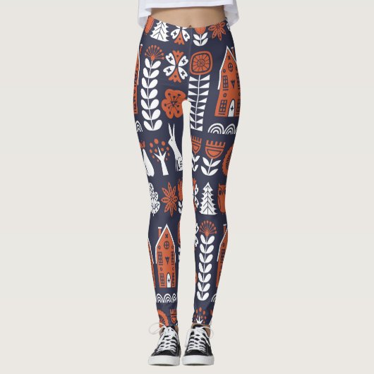 Vintages Muster skandinavischer Folklore Leggings (Vorderseite)