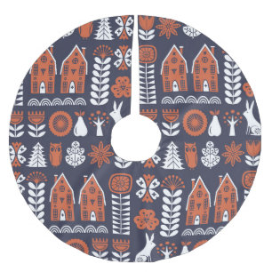 Vintages Muster skandinavischer Folklore Polyester Weihnachtsbaumdecke