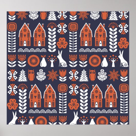 Vintages Muster skandinavischer Folklore Poster (Vorne)