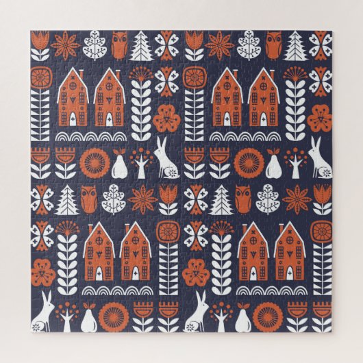 Vintages Muster skandinavischer Folklore Puzzle (Vertikal)