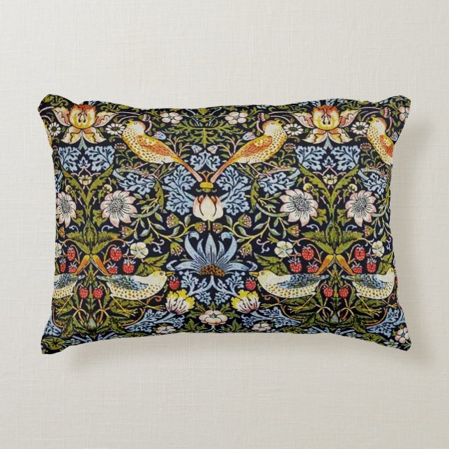 Vintages Muster Vögel Frucht Blaues Grün Rot Dekokissen (Vorderseite)