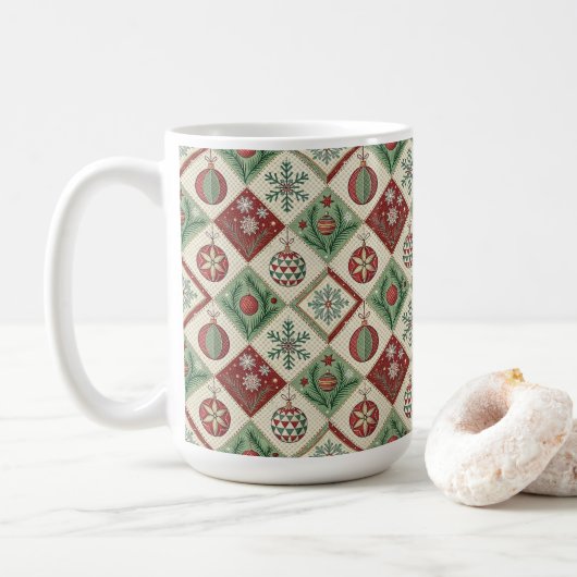 Vintages Muster - Weihnachtsmuster Kaffeetasse (Mit Donut)