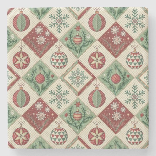 Vintages Muster - Weihnachtsmuster Steinuntersetzer (Vorderseite)