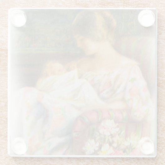 Vintages Mutter- und Kindermotiv Glasuntersetzer (Rückseite)