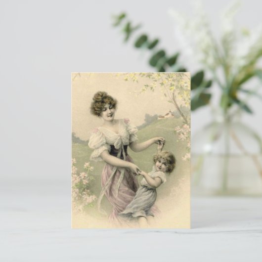 Vintages Mutter- und Kindertanzen Postkarte (Stehend Vorderseite)
