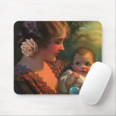 Vintages Muttertagportrait, Mama und Baby Mousepad (Mit Mouse)