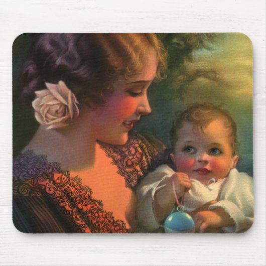 Vintages Muttertagportrait, Mama und Baby Mousepad (Vorne)