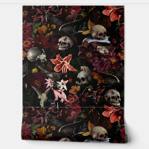Vintages Mystic Skull Blume Bird Garden Wallpaper